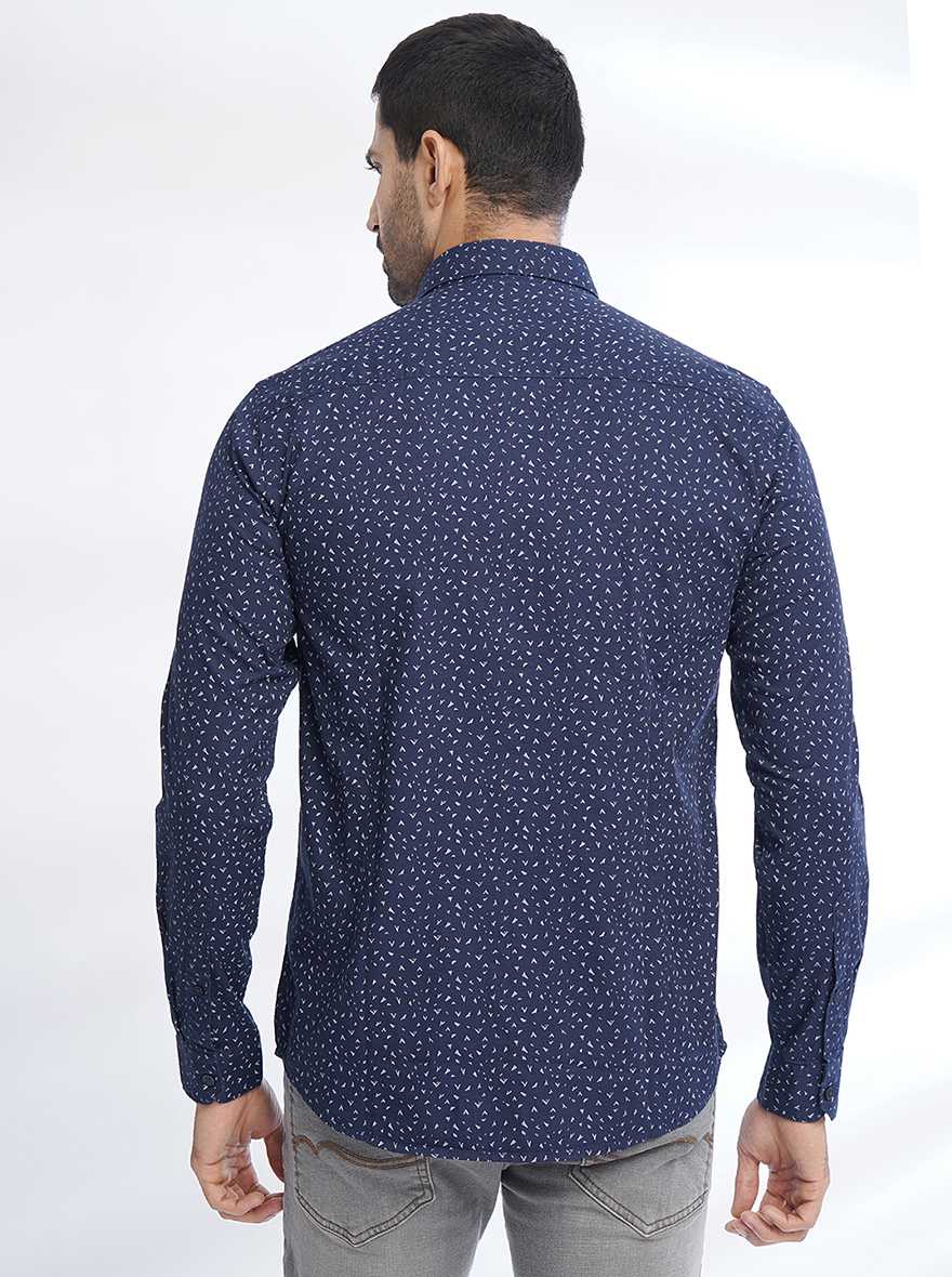 Navy Blue Printed Smart Fit Semi Casual Shirt | Greenfibre