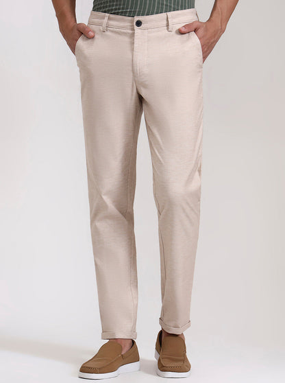 Light Khaki Striped Neo Fit Casual Trouser | Greenfibre