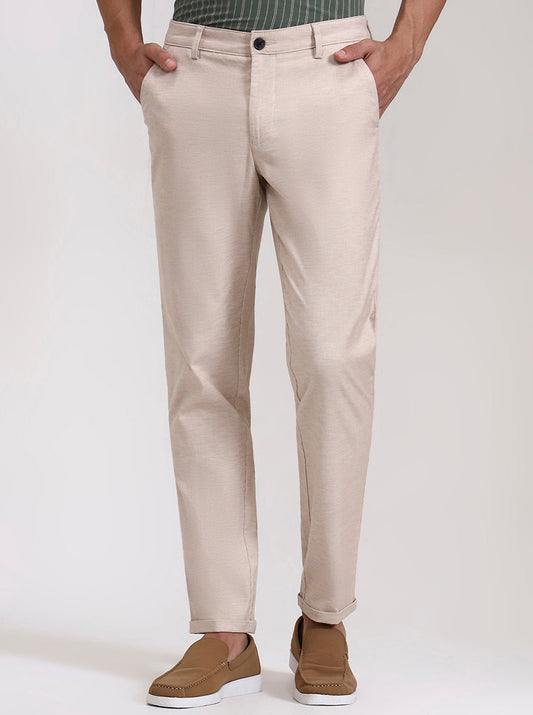 Light Khaki Striped Neo Fit Casual Trouser | Greenfibre