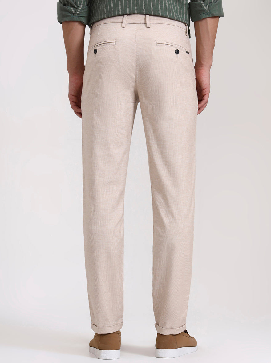 Light Khaki Striped Neo Fit Casual Trouser | Greenfibre