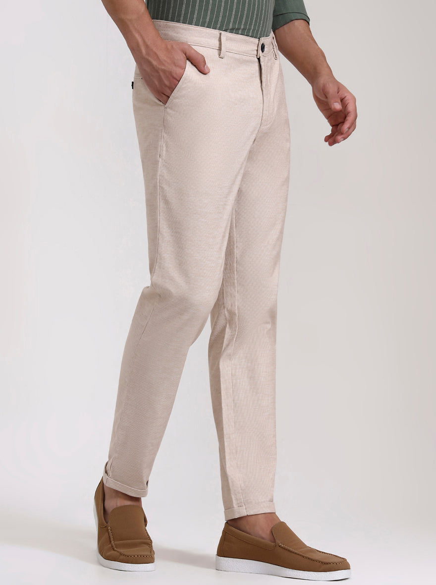 Light Khaki Striped Neo Fit Casual Trouser | Greenfibre