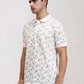 Cream Printed Slim Fit Polo T-Shirt | Greenfibre