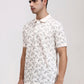 Cream Printed Slim Fit Polo T-Shirt | Greenfibre