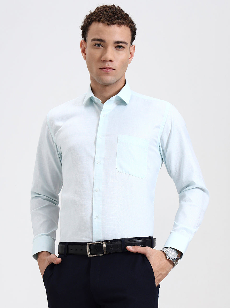 Light Green Solid Slim Fit Formal Shirt | Greenfibre