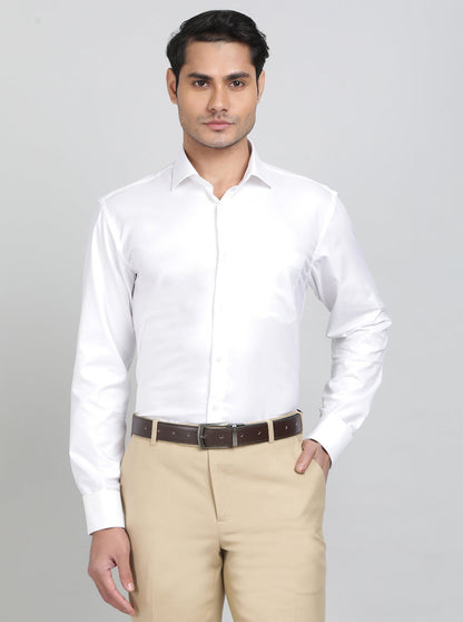 White Solid Slim Fit Formal Shirt | Metal