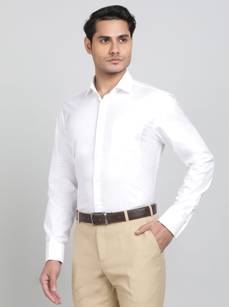 White Solid Slim Fit Formal Shirt | Metal