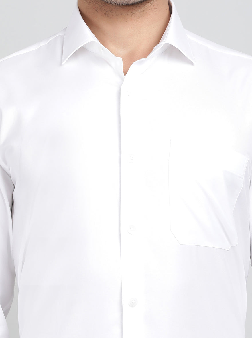 White Solid Slim Fit Formal Shirt | Metal