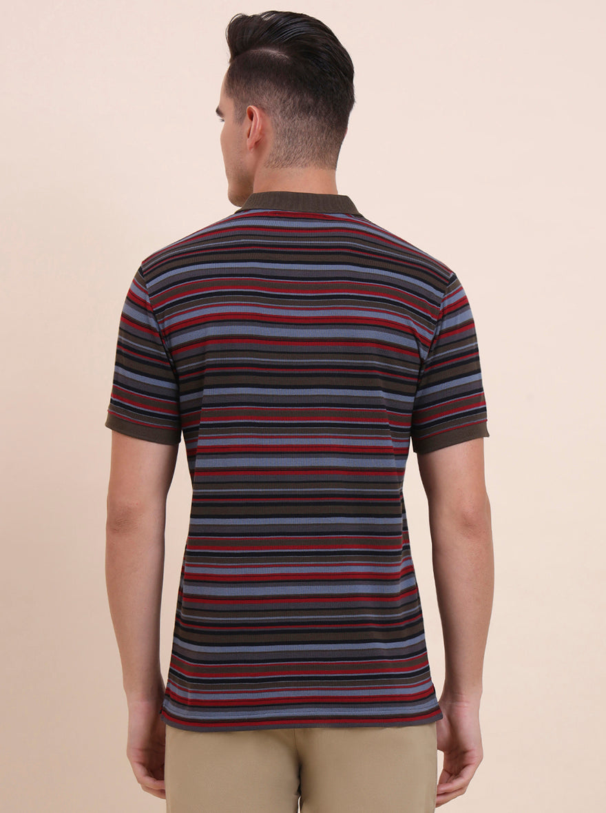 Multicolor Striped Slim Fit Polo T-Shirt | Greenfibre