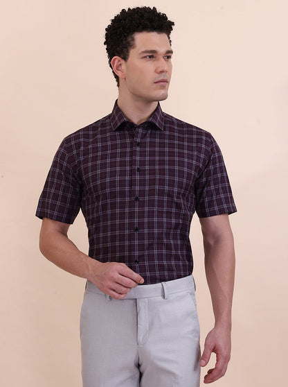 Dark Maroon Checked Regular Fit Formal Shirt | Greenfibre