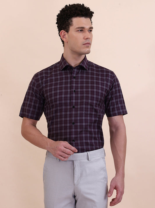 Dark Maroon Checked Regular Fit Formal Shirt | Greenfibre