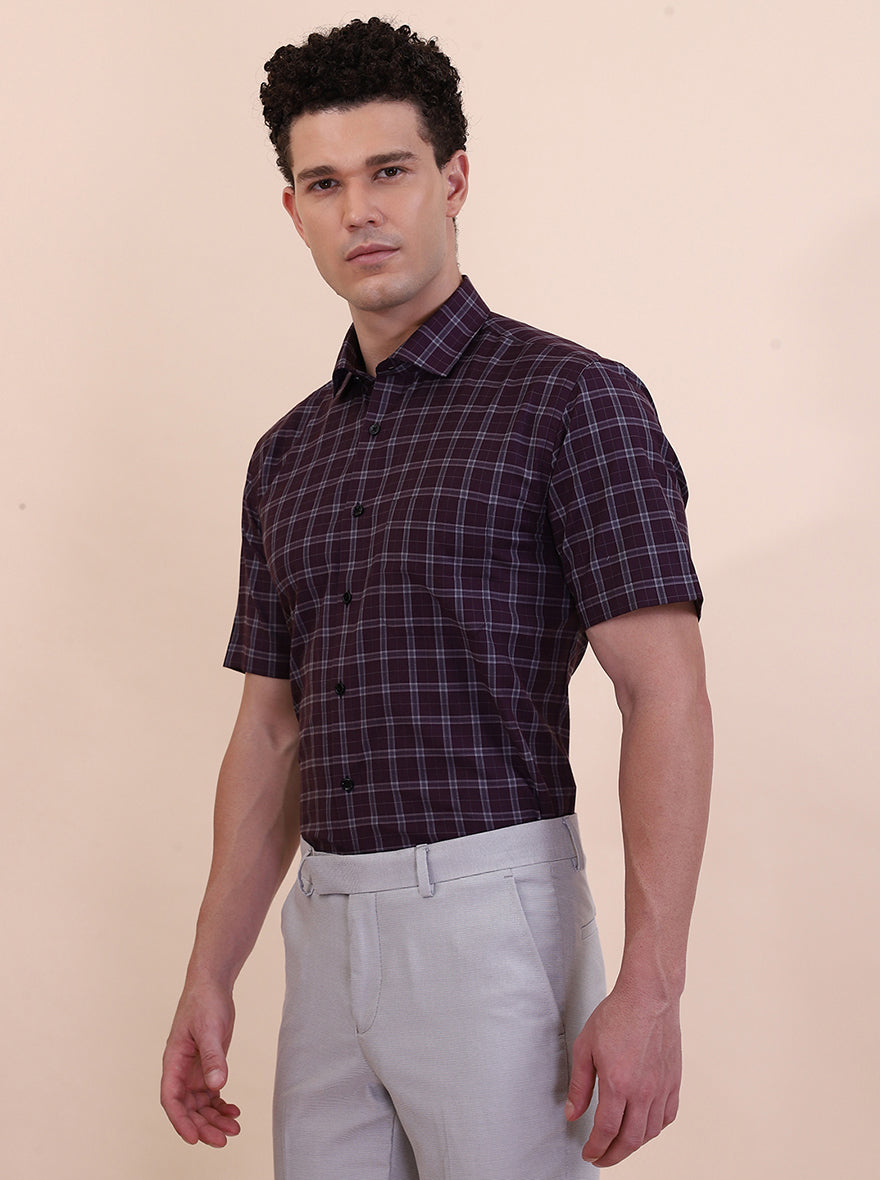 Dark Maroon Checked Regular Fit Formal Shirt | Greenfibre