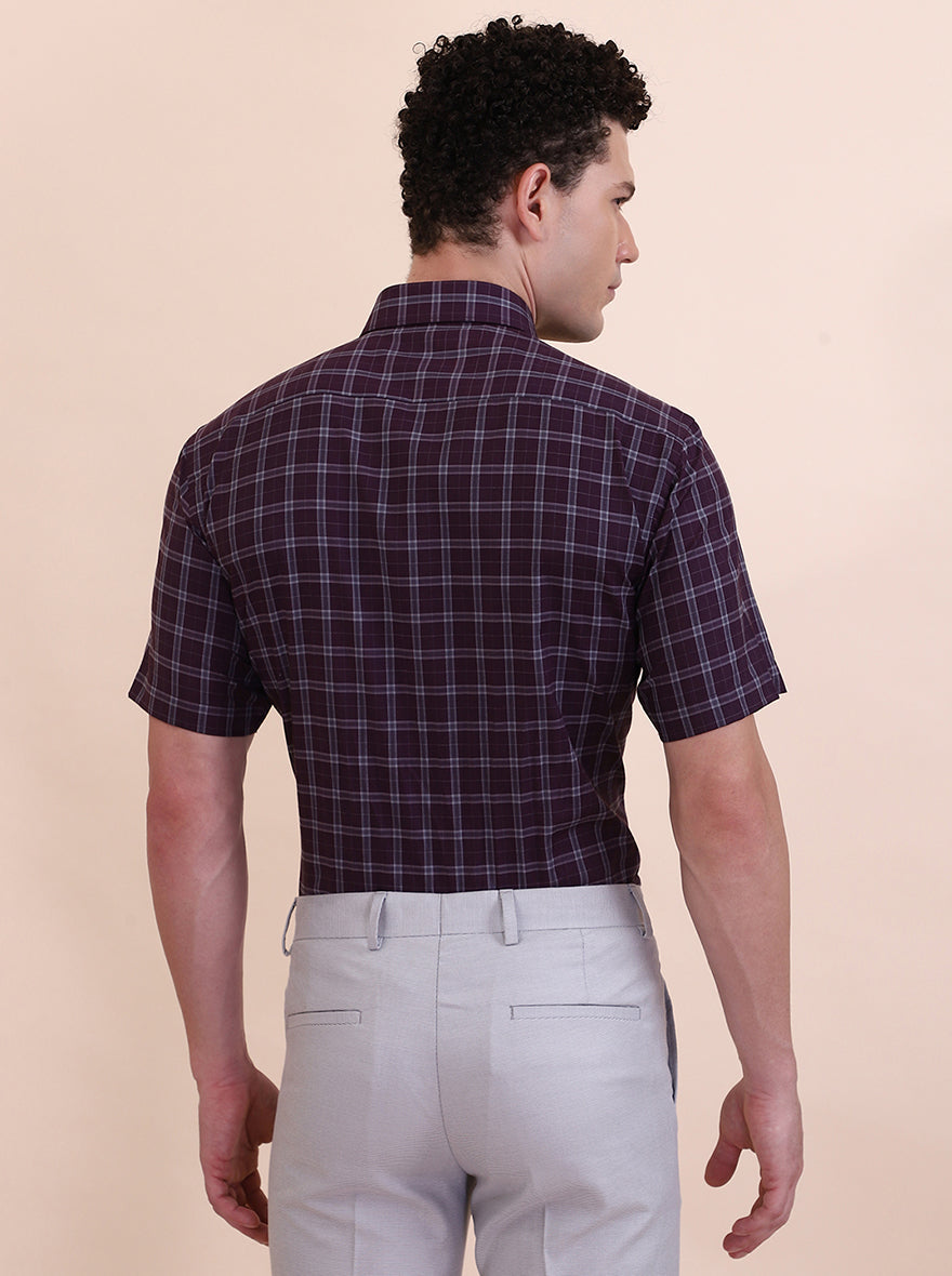 Dark Maroon Checked Regular Fit Formal Shirt | Greenfibre