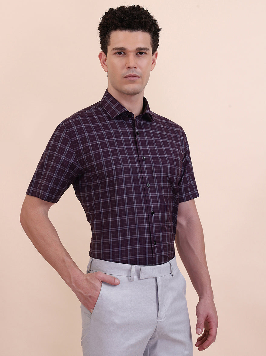 Dark Maroon Checked Regular Fit Formal Shirt | Greenfibre