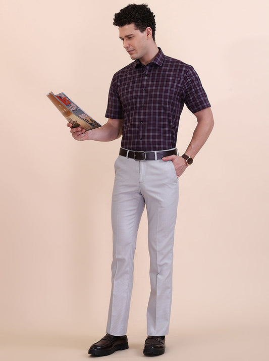Dark Maroon Checked Regular Fit Formal Shirt | Greenfibre