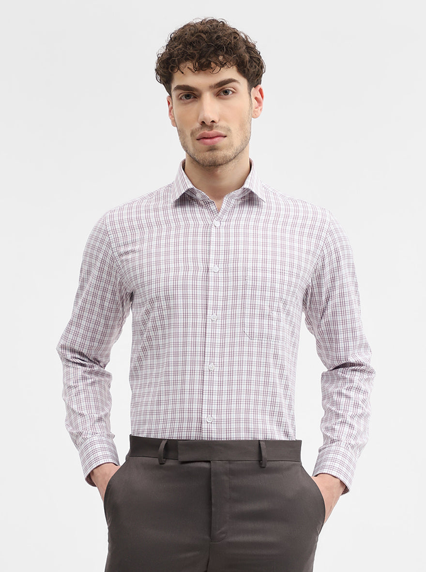 White & Onion Checked Slim Fit Formal Shirt | Greenfibre