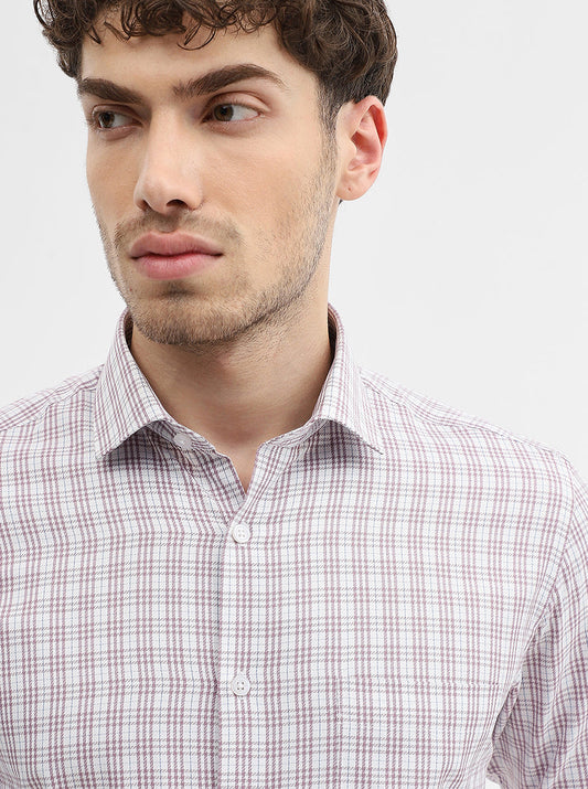 White & Onion Checked Slim Fit Formal Shirt | Greenfibre