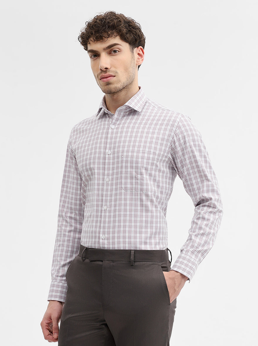 White & Onion Checked Slim Fit Formal Shirt | Greenfibre