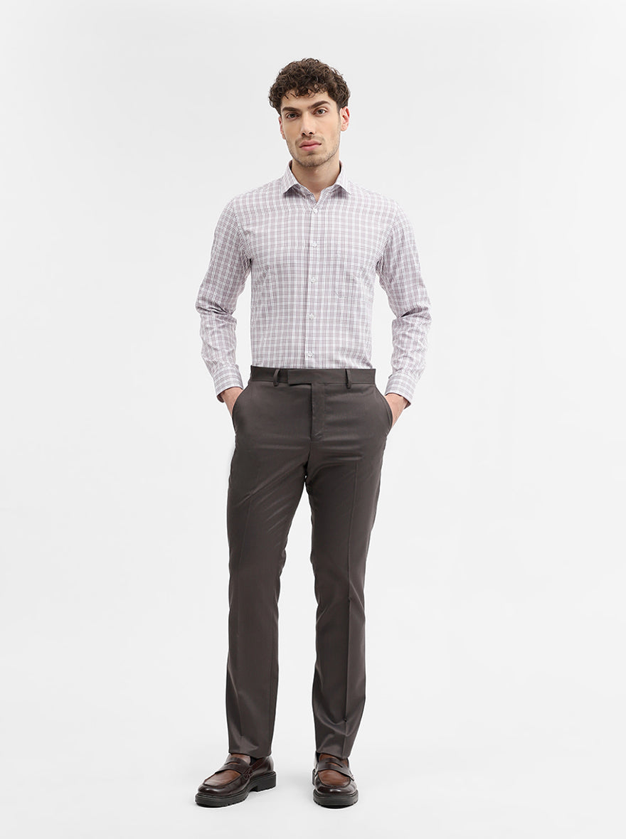 White & Onion Checked Slim Fit Formal Shirt | Greenfibre