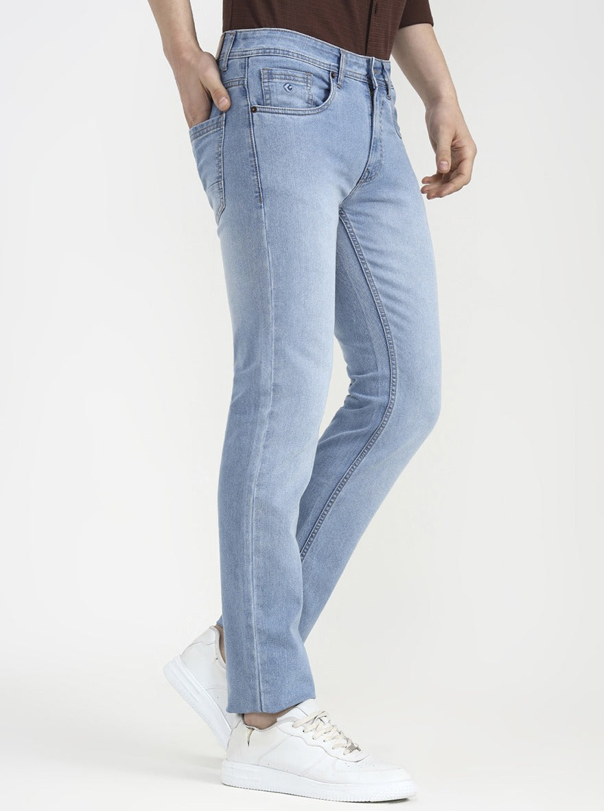 Light Indigo Blue Solid Narrow Fit Jeans | Greenfibre