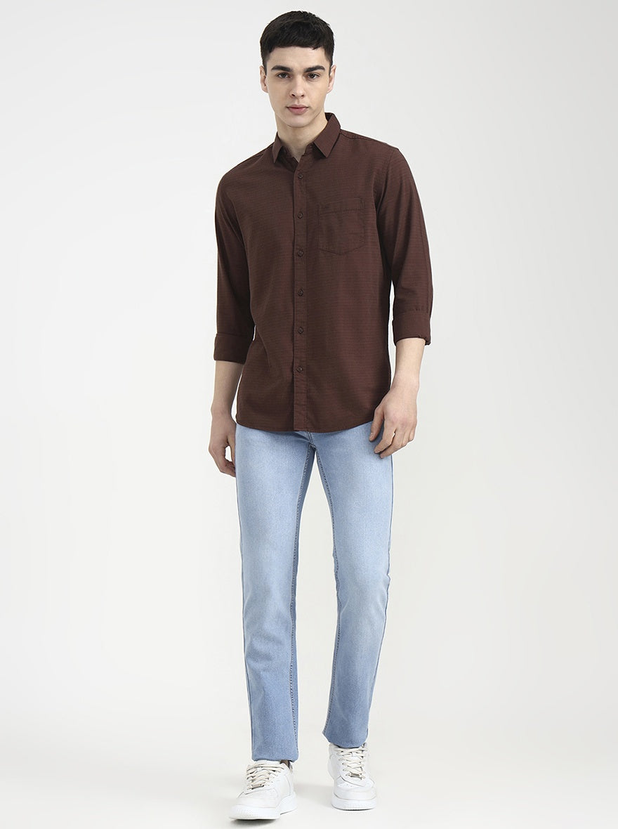 Light Indigo Blue Solid Narrow Fit Jeans | Greenfibre