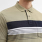 Olive Green & Navy Striped Slim Fit Polo T-Shirt | Greenfibre
