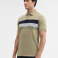 Olive Green & Navy Striped Slim Fit Polo T-Shirt | Greenfibre