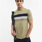 Olive Green & Navy Striped Slim Fit Polo T-Shirt | Greenfibre