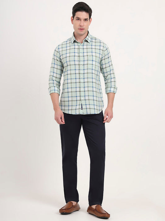 Light Green Checked Slim Fit Casual Shirt | Greenfibre