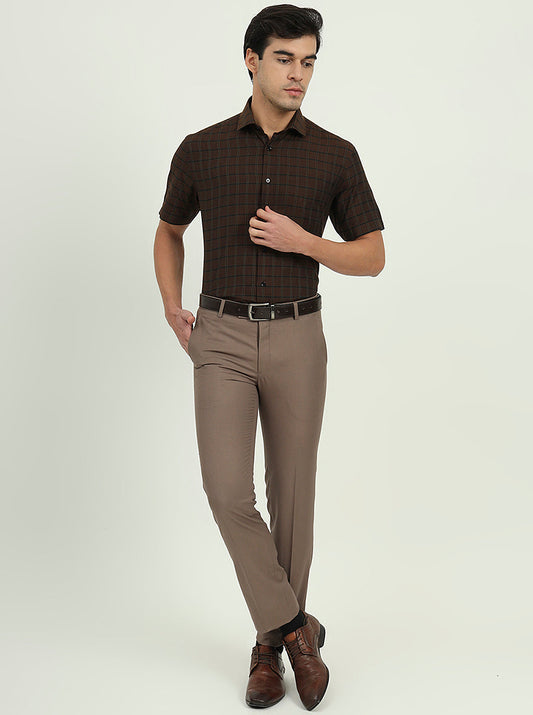 Brown & Green Checked Regular Fit Formal Shirt | Greenfire