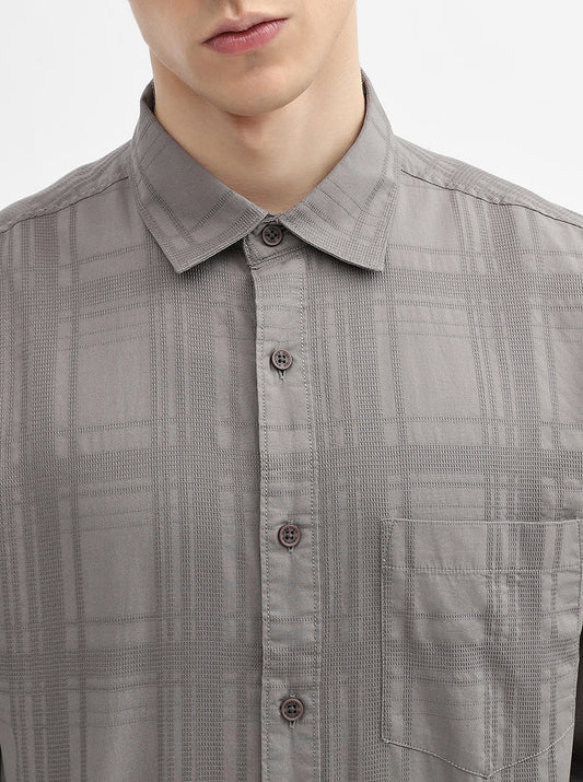 Grey Checked Slim Fit Casual Shirt | Greenfibre