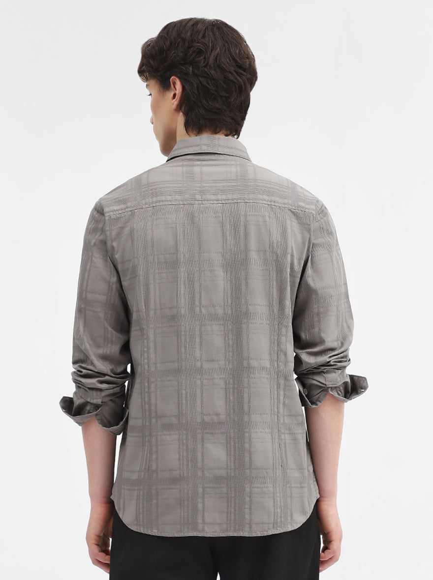 Grey Checked Slim Fit Casual Shirt | Greenfibre