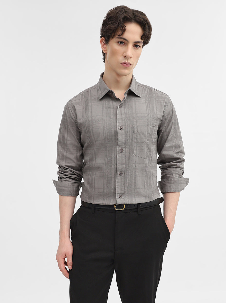 Grey Checked Slim Fit Casual Shirt | Greenfibre