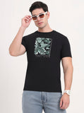 Black Printed Slim Fit T-Shirt | Greenfibre