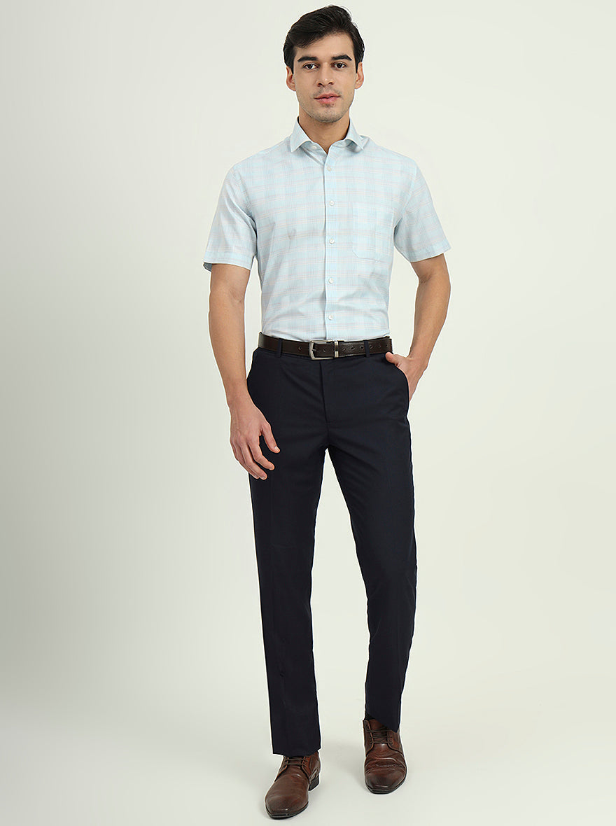 Sea Blue Solid Regular Fit Formal Shirt | Greenfire