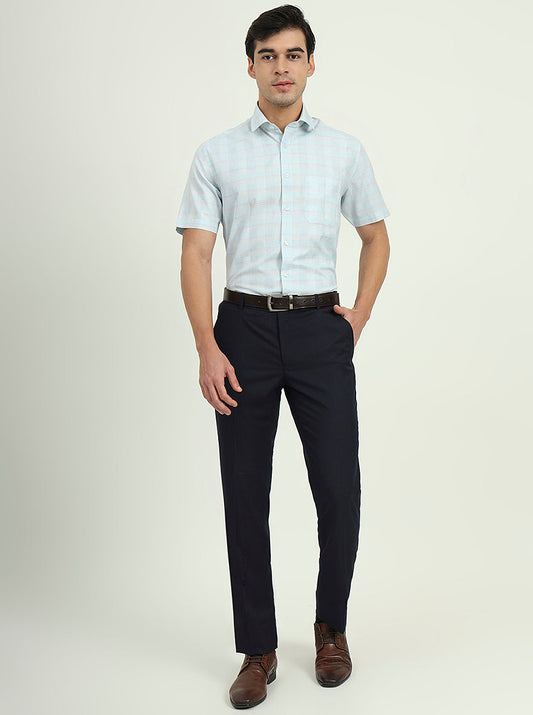 Sea Blue Solid Regular Fit Formal Shirt | Greenfire