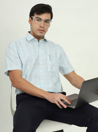 Sea Blue Solid Regular Fit Formal Shirt | Greenfire