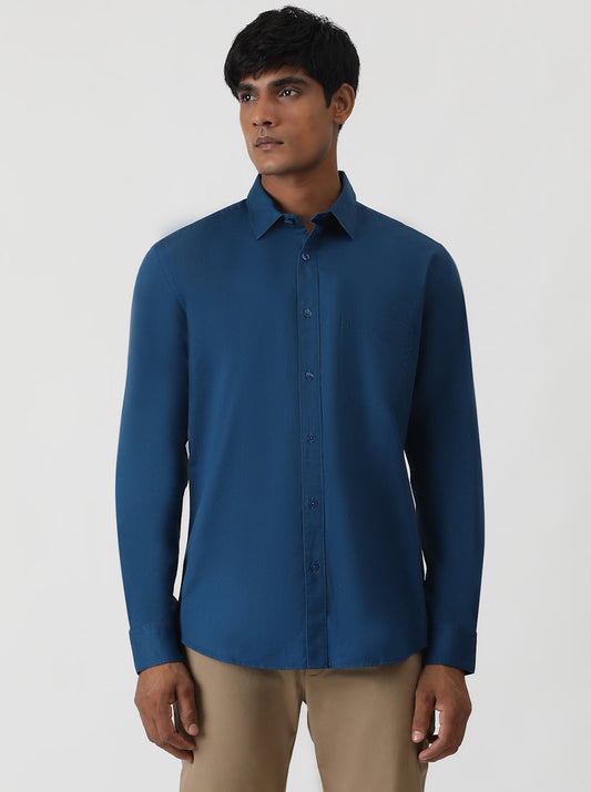 Navy Blue Solid Smart Fit Semi Casual Shirt | Greenfibre