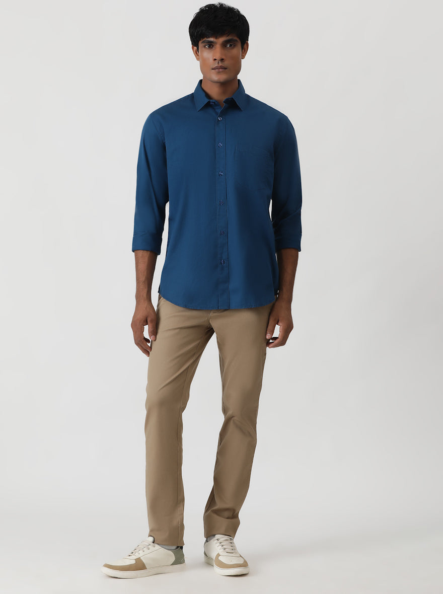 Navy Blue Solid Smart Fit Semi Casual Shirt | Greenfibre