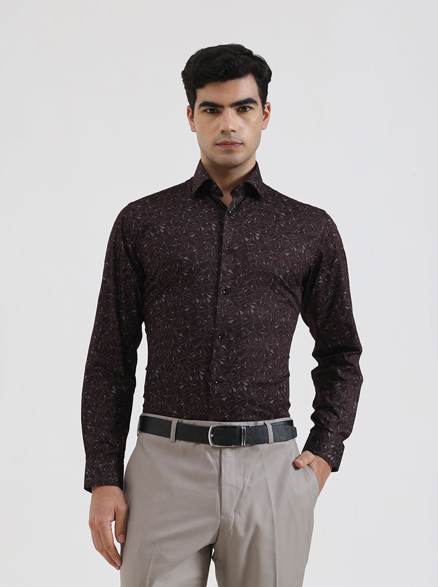 Maroon Printed Slim Fit Party Wear Shirt | Greenfibre