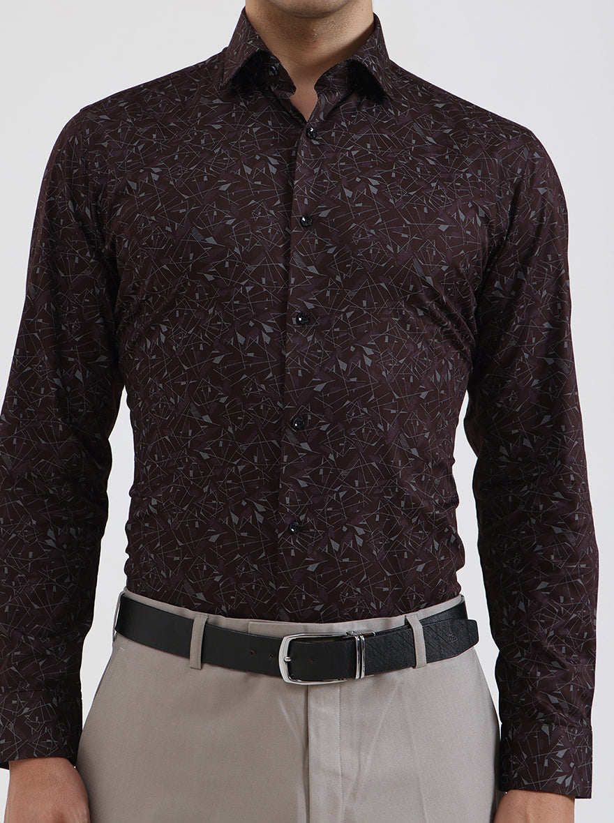 Maroon Printed Slim Fit Party Wear Shirt | Greenfibre