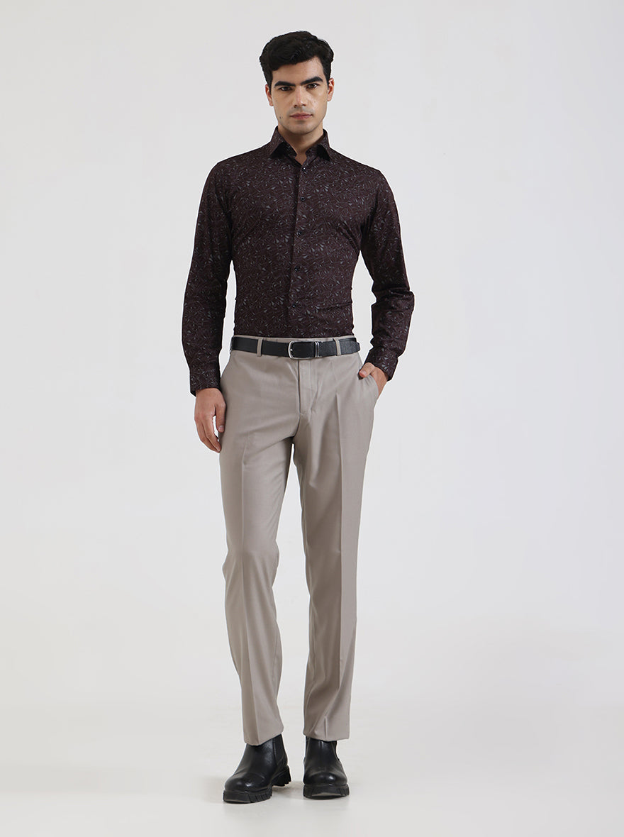 Maroon Printed Slim Fit Party Wear Shirt | Greenfibre