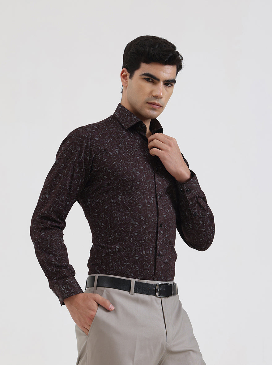 Maroon Printed Slim Fit Party Wear Shirt | Greenfibre