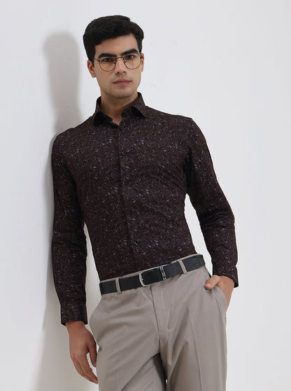 Maroon Printed Slim Fit Party Wear Shirt | Greenfibre