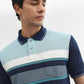 Mint & Navy Blue Striped Slim Fit Polo T-Shirt | Greenfibre