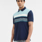 Mint & Navy Blue Striped Slim Fit Polo T-Shirt | Greenfibre