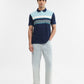 Mint & Navy Blue Striped Slim Fit Polo T-Shirt | Greenfibre