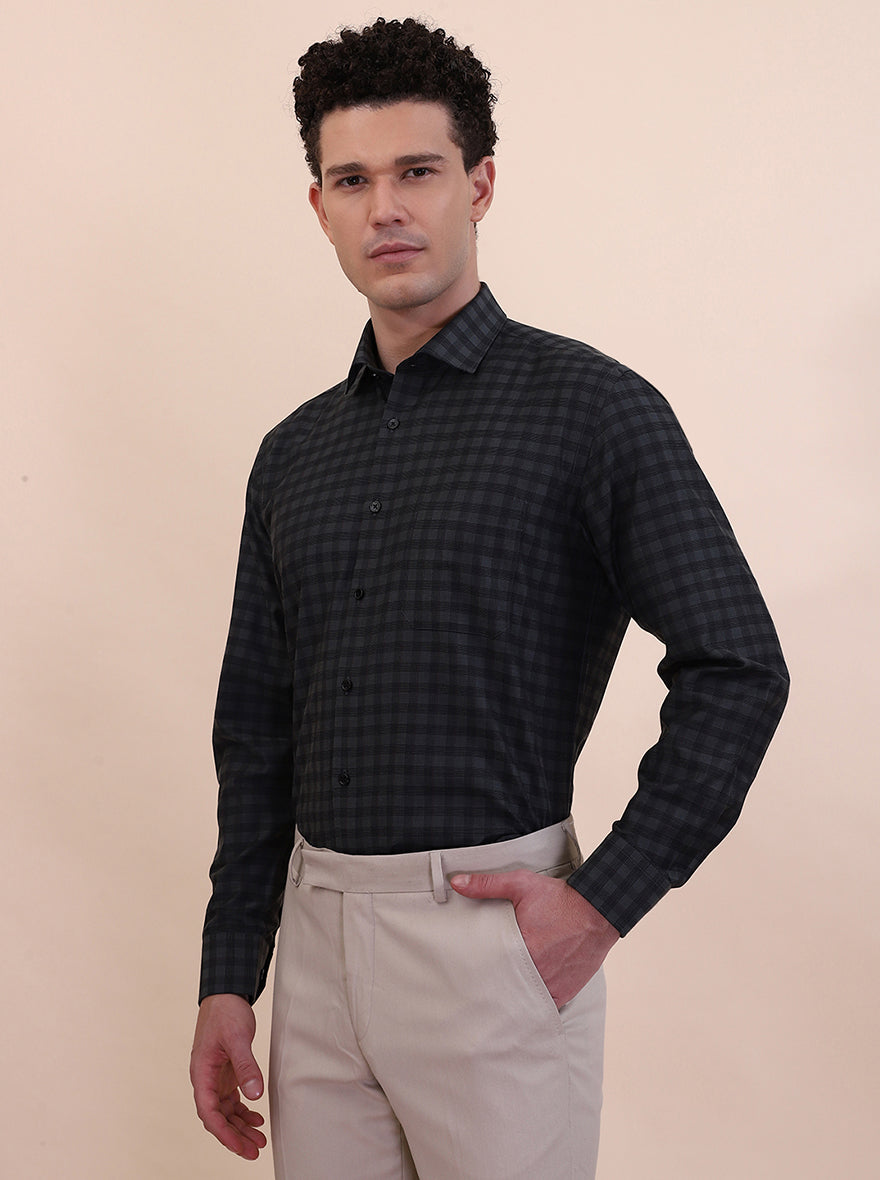 Green Checked Regular Fit Formal Shirt | Greenfibre