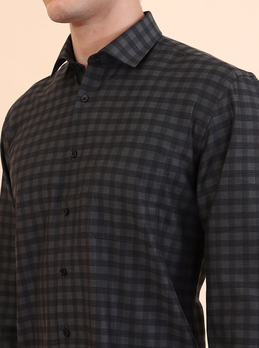 Green Checked Regular Fit Formal Shirt | Greenfibre