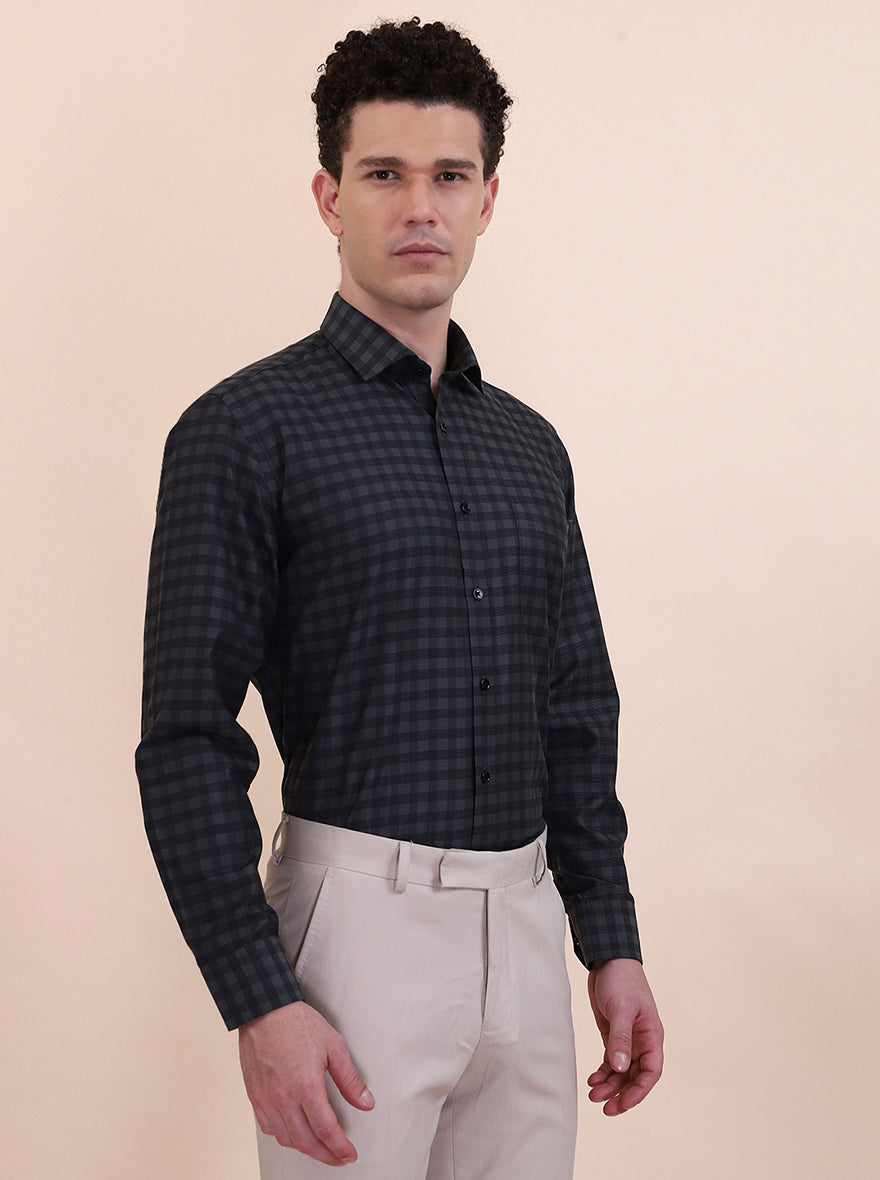 Green Checked Regular Fit Formal Shirt | Greenfibre