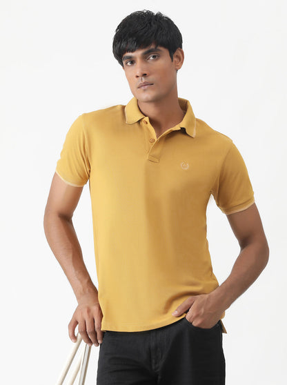 Mustard Yellow Solid Slim Fit Polo T-Shirt | Greenfibre